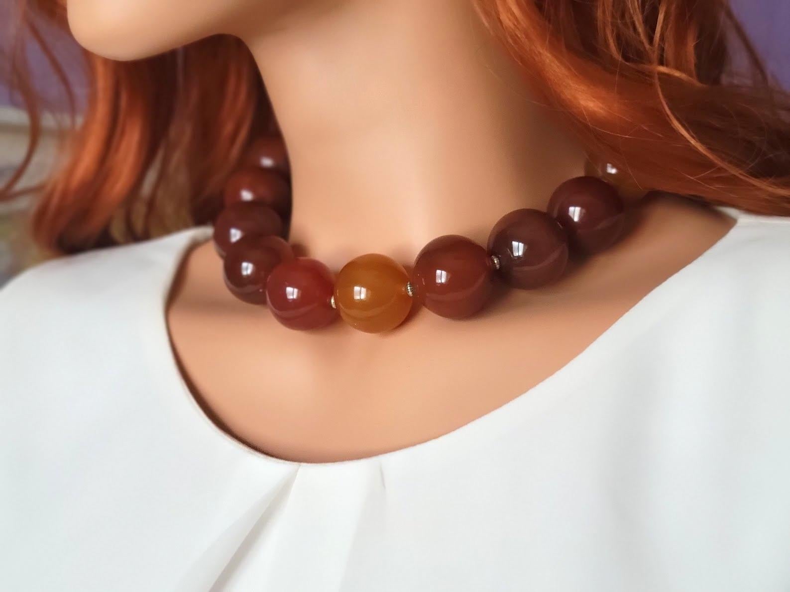Carnelian Necklace, Huge Carnelian Round Beads 25mm For Sale 1