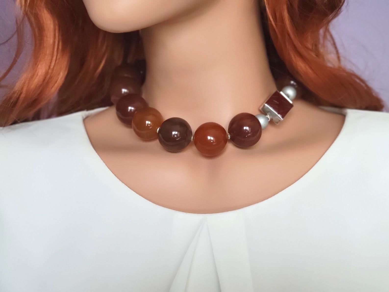 Karneol-Halskette, große runde Karneol-Perlen, 25 mm im Angebot 3