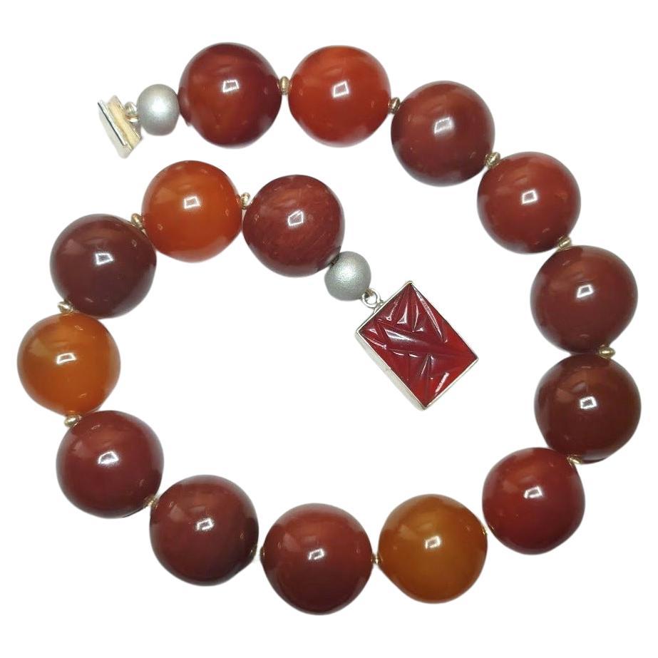 Karneol-Halskette, große runde Karneol-Perlen, 25 mm im Angebot