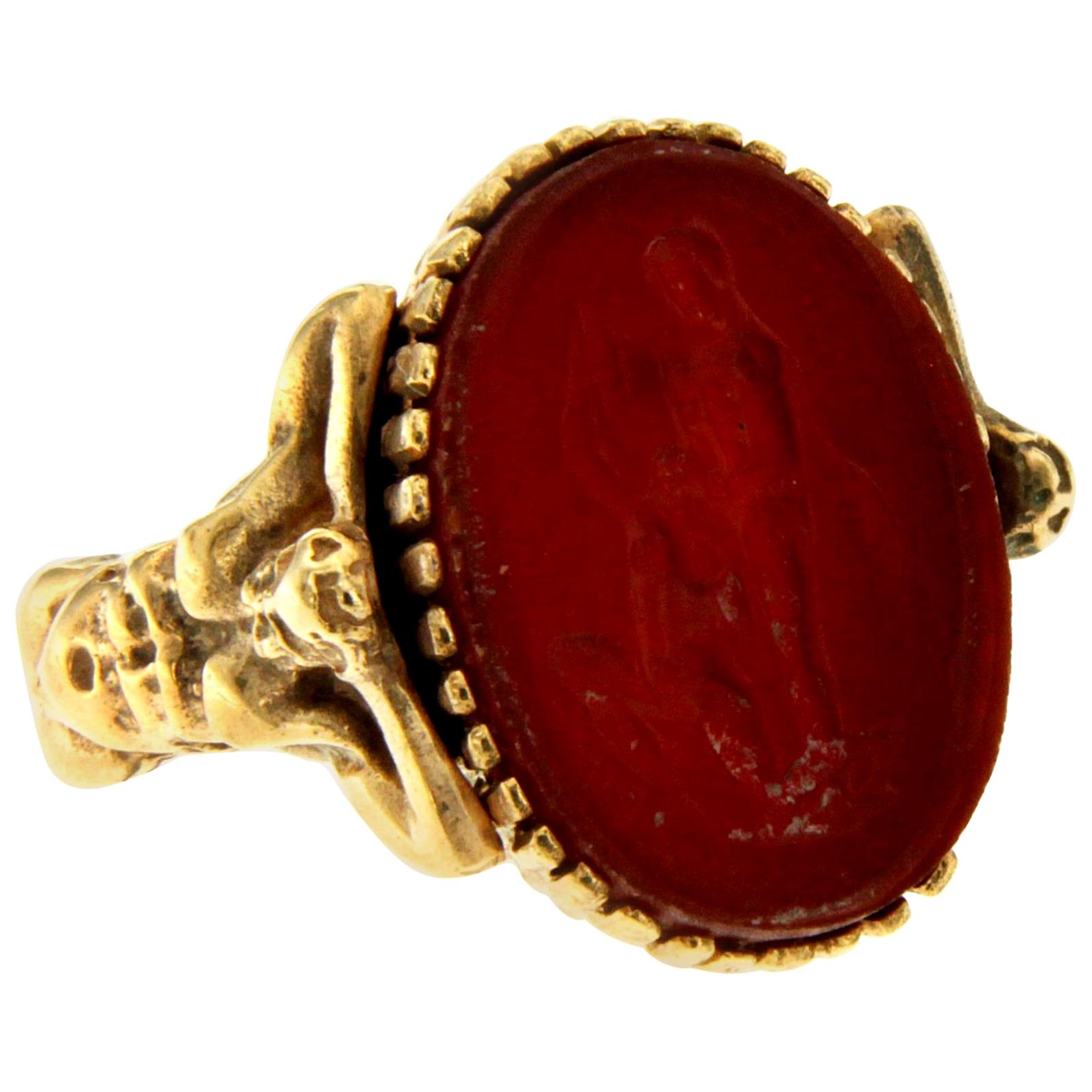 Carnelian Intaglio Gold Sculptural Body Dome Unisex Ring