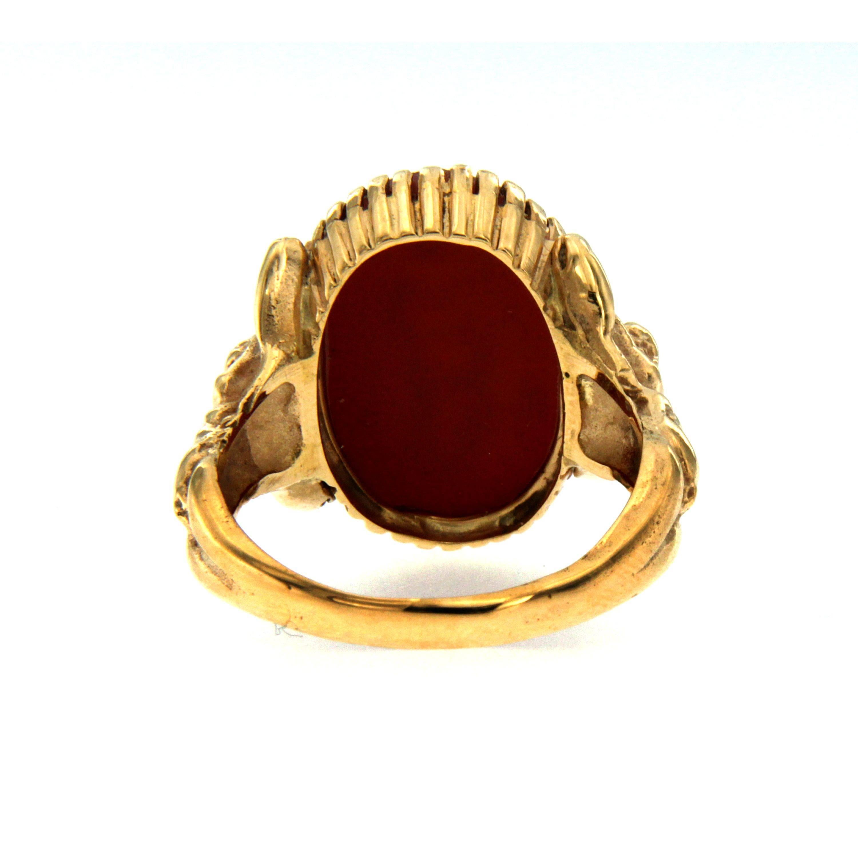 Carnelian Cameo Gold Sculptural Man Body Dome Gold Ring 1