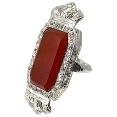 Carnelian and Diamond Cocktail Ring Converted from Deco-Era Platinum Wristwatch