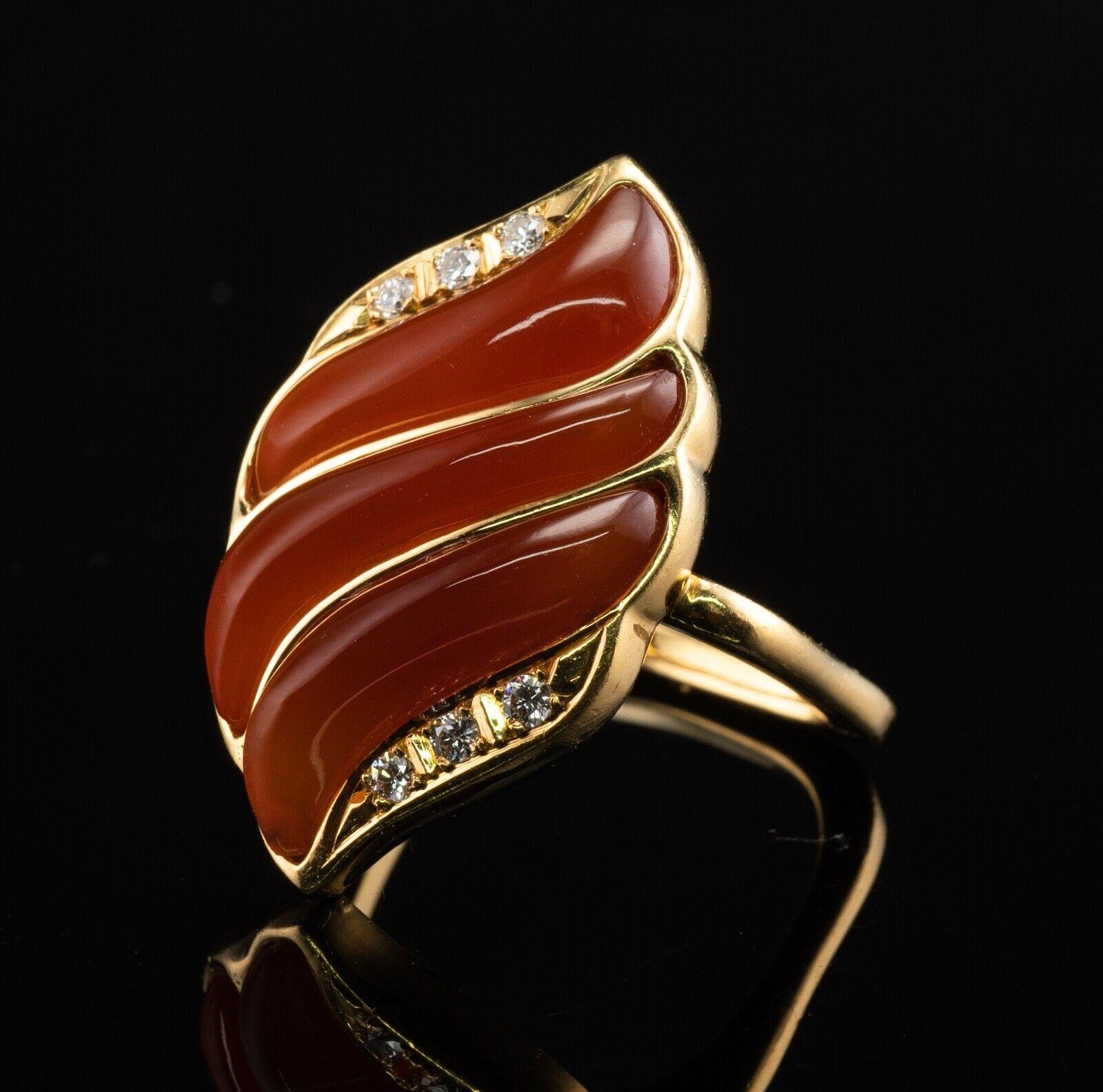 Carnelian Diamond Ring 18K Gold Square Band Agni Fire Flame For Sale 3