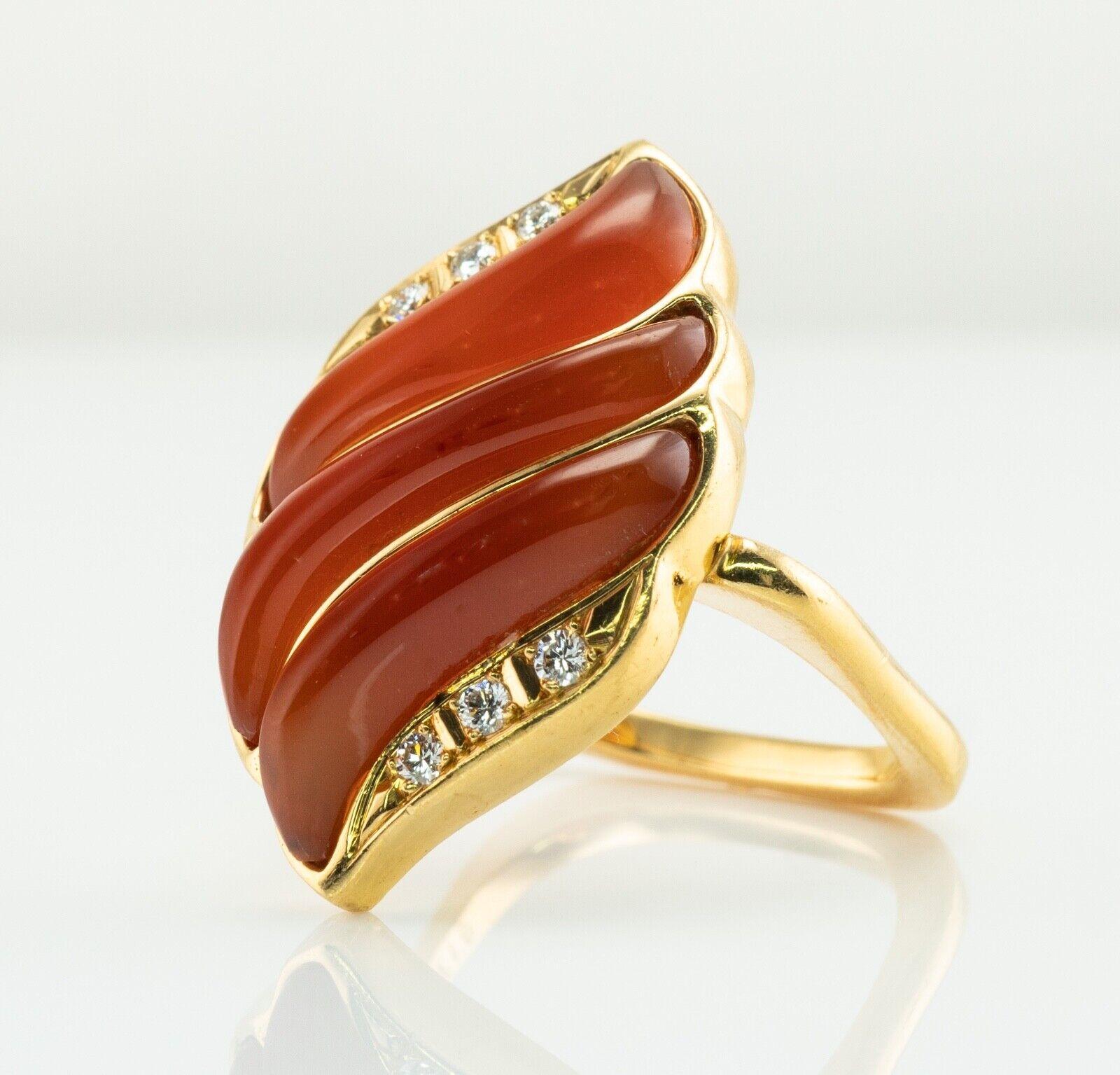 Carnelian Diamond Ring 18K Gold Square Band Agni Fire Flame For Sale 1