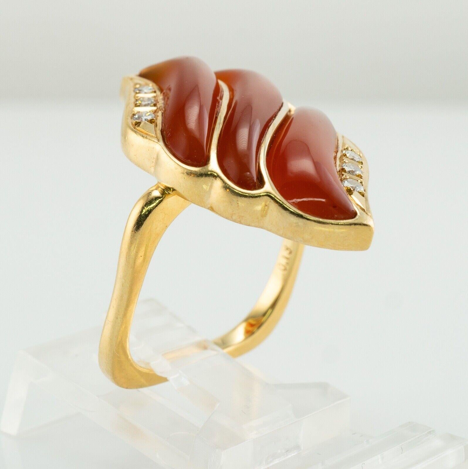 Carnelian Diamond Ring 18K Gold Square Band Agni Fire Flame For Sale 2