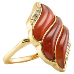 Carnelian Diamond Ring 18K Gold Square Band Agni Fire Flame