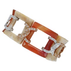 Carnelian, Diamonds, 14 Karat White and Rose Gold Retrò Bracelet
