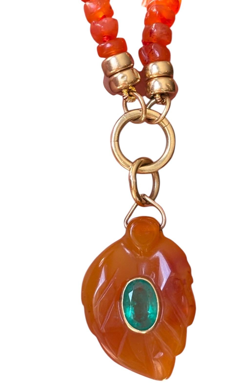 Carnelian, Emerald and Gold Necklace