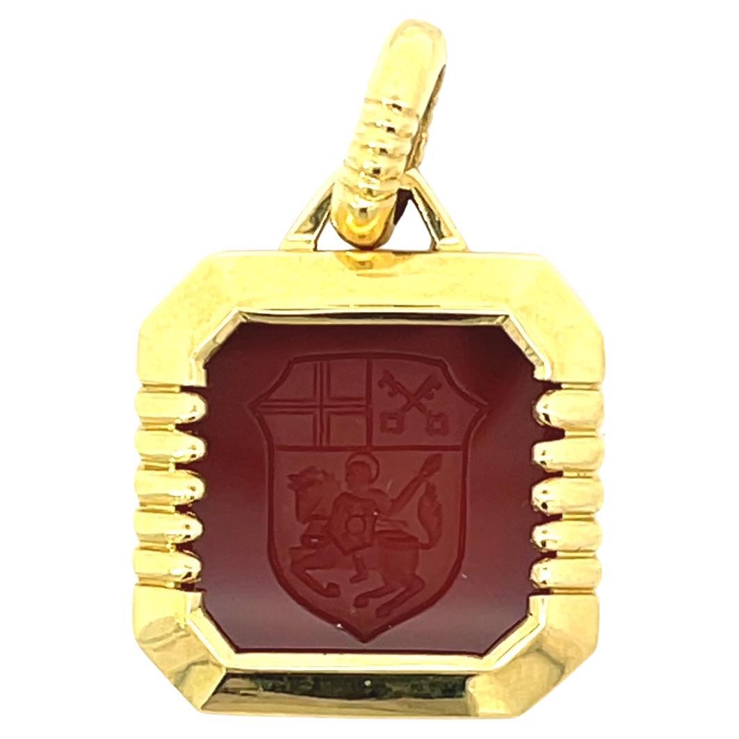 Carnelian Family Crest Pendant In 18k Yellow Gold