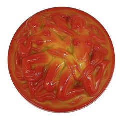 Carnelian Glass Powder Box W/ Nude Naiads by Heinrich Hoffmann