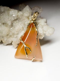 Carnelian Gold Necklace Honey Orange Triangle Cabochon Magic Forest Roots Gems