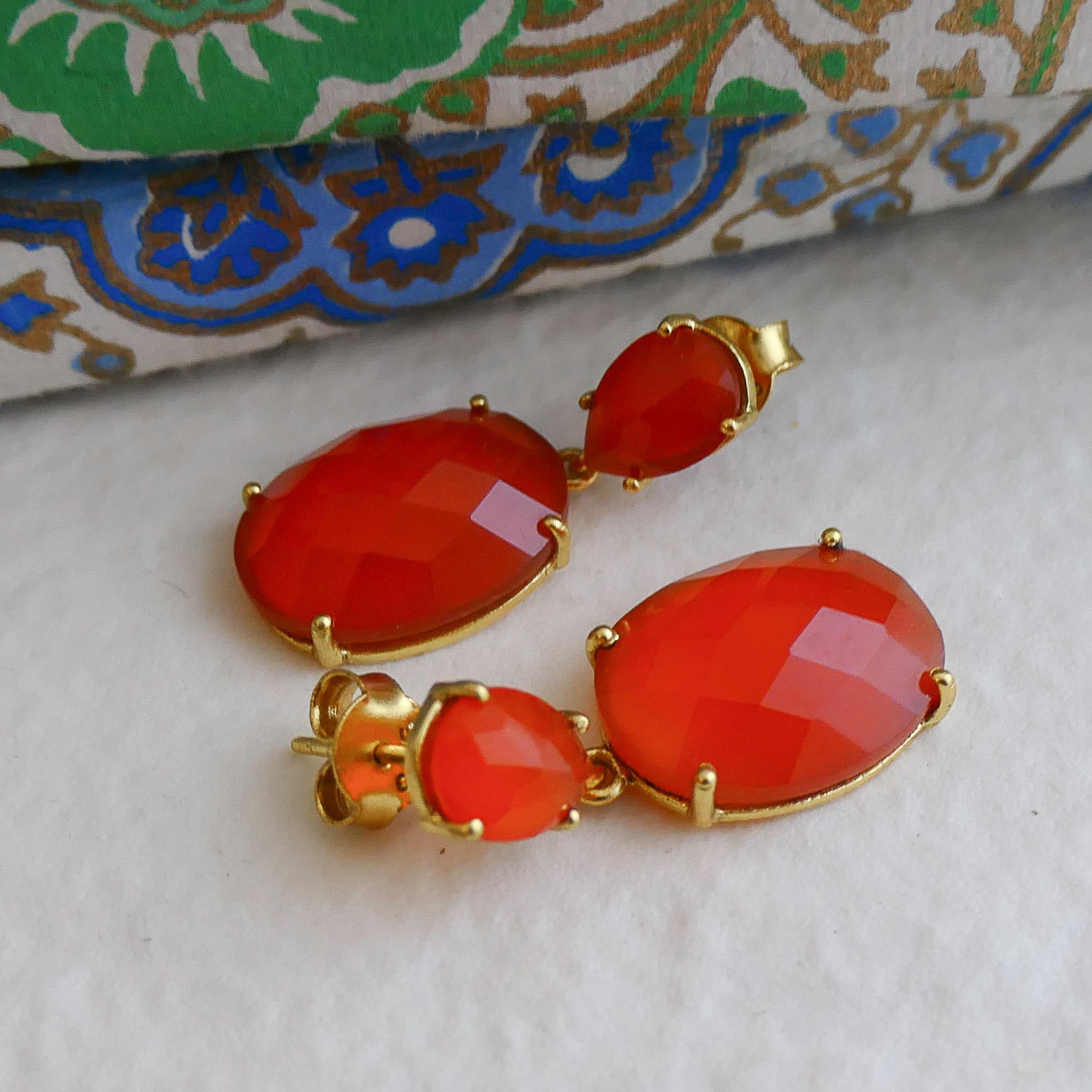 Carnelian Gold Plated Sterling Silver Post Drop Earrings For Sale 2