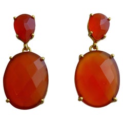 Carnelian Gold Plated Sterling Silver Post Drop Earrings
