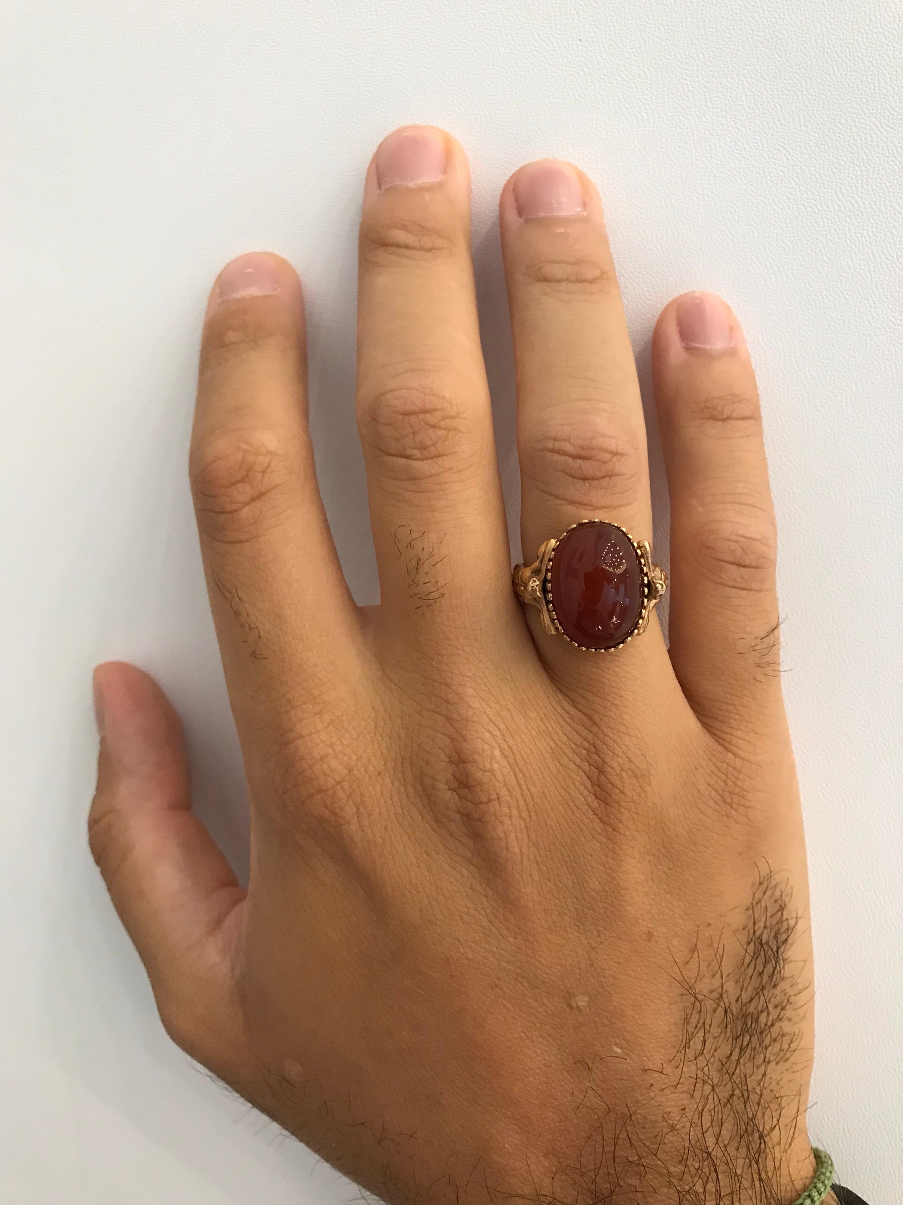 Carnelian Gold Sculptural Body Dome Unisex Ring For Sale 6