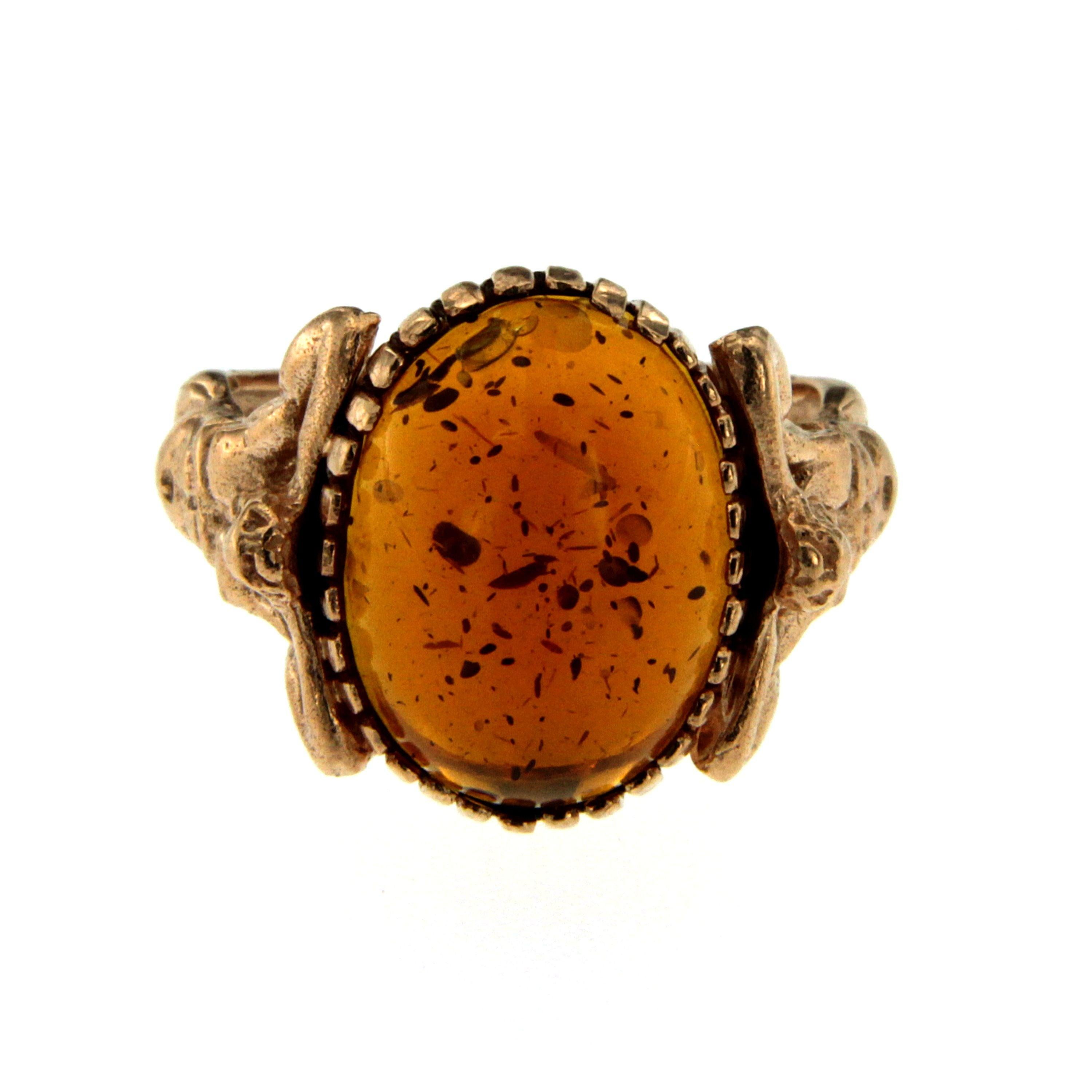 For Sale:  Amber Gold Sculptural Body Dome Unisex Ring 2