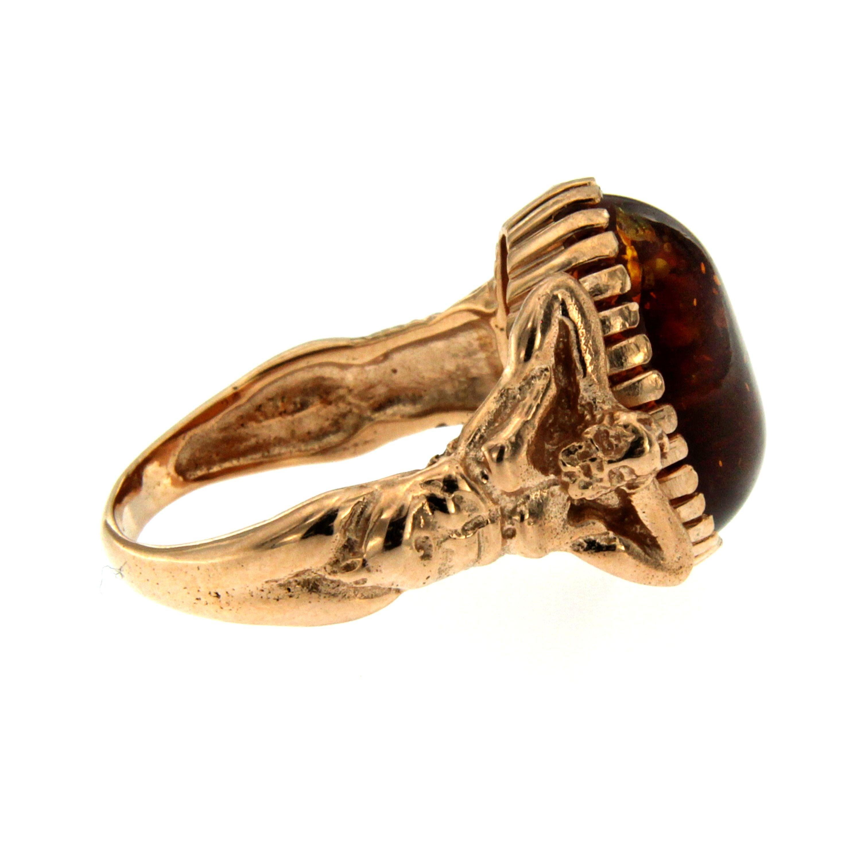 For Sale:  Amber Gold Sculptural Body Dome Unisex Ring 3