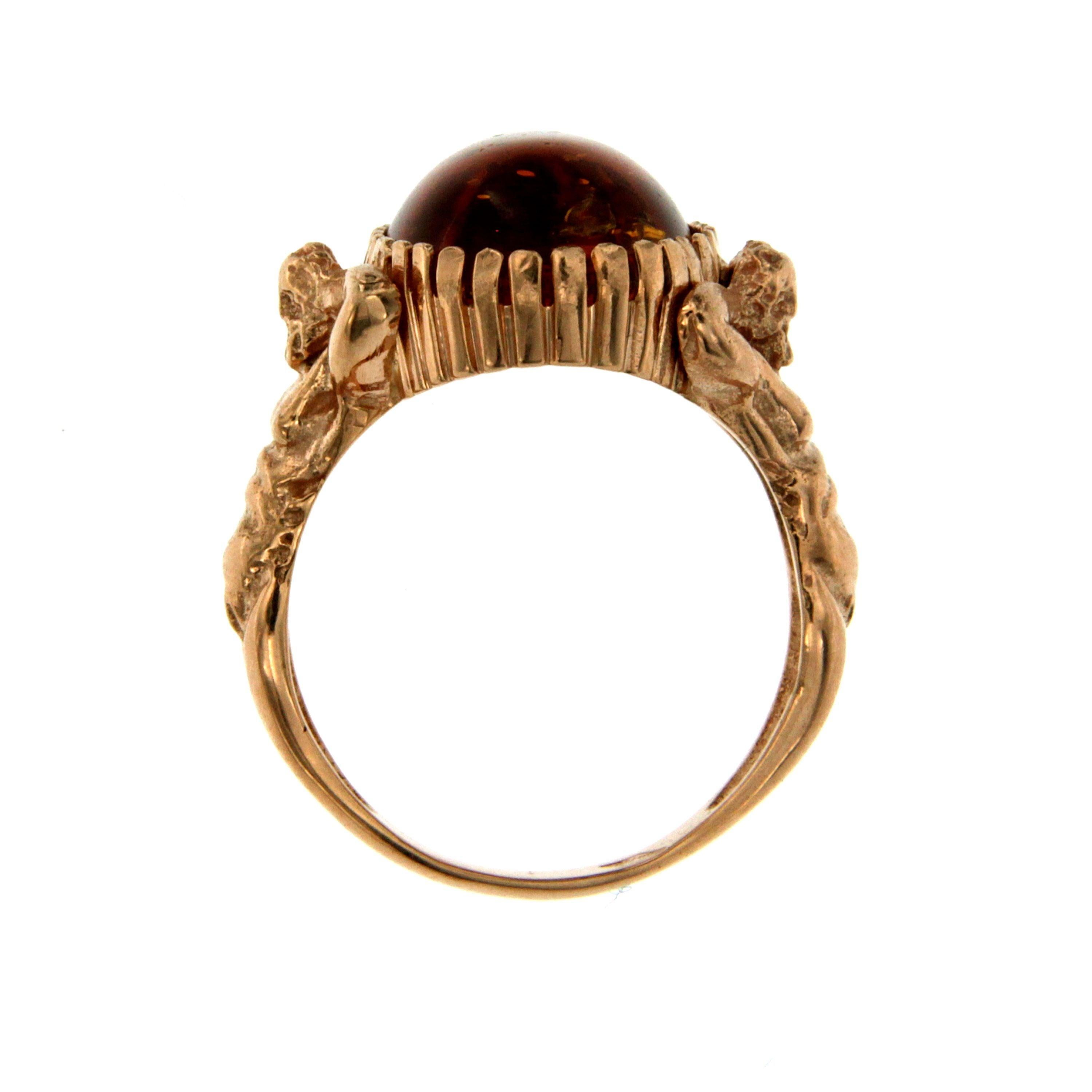 For Sale:  Amber Gold Sculptural Body Dome Unisex Ring 5