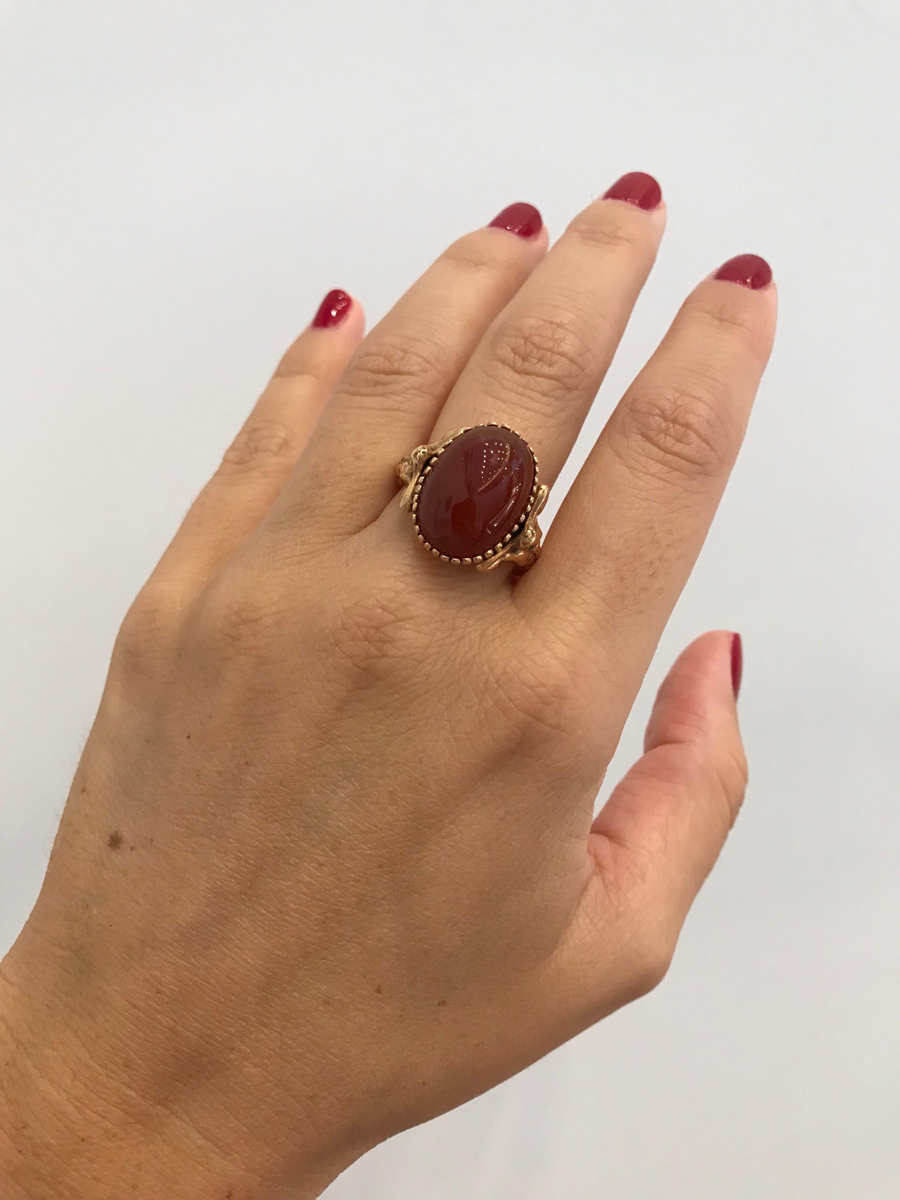 Carnelian Gold Sculptural Body Dome Unisex Ring For Sale 1
