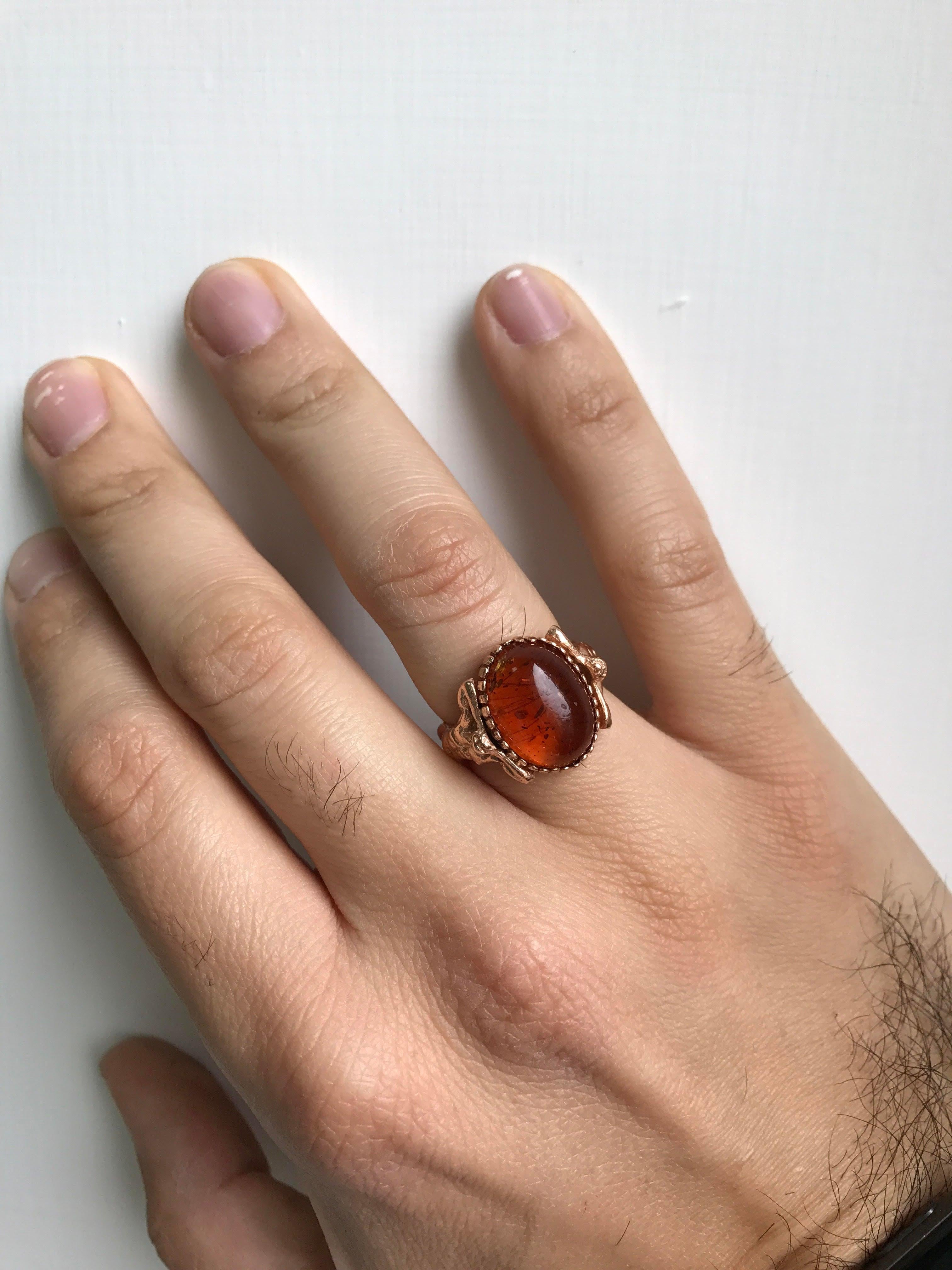 For Sale:  Amber Gold Sculptural Body Dome Unisex Ring 6