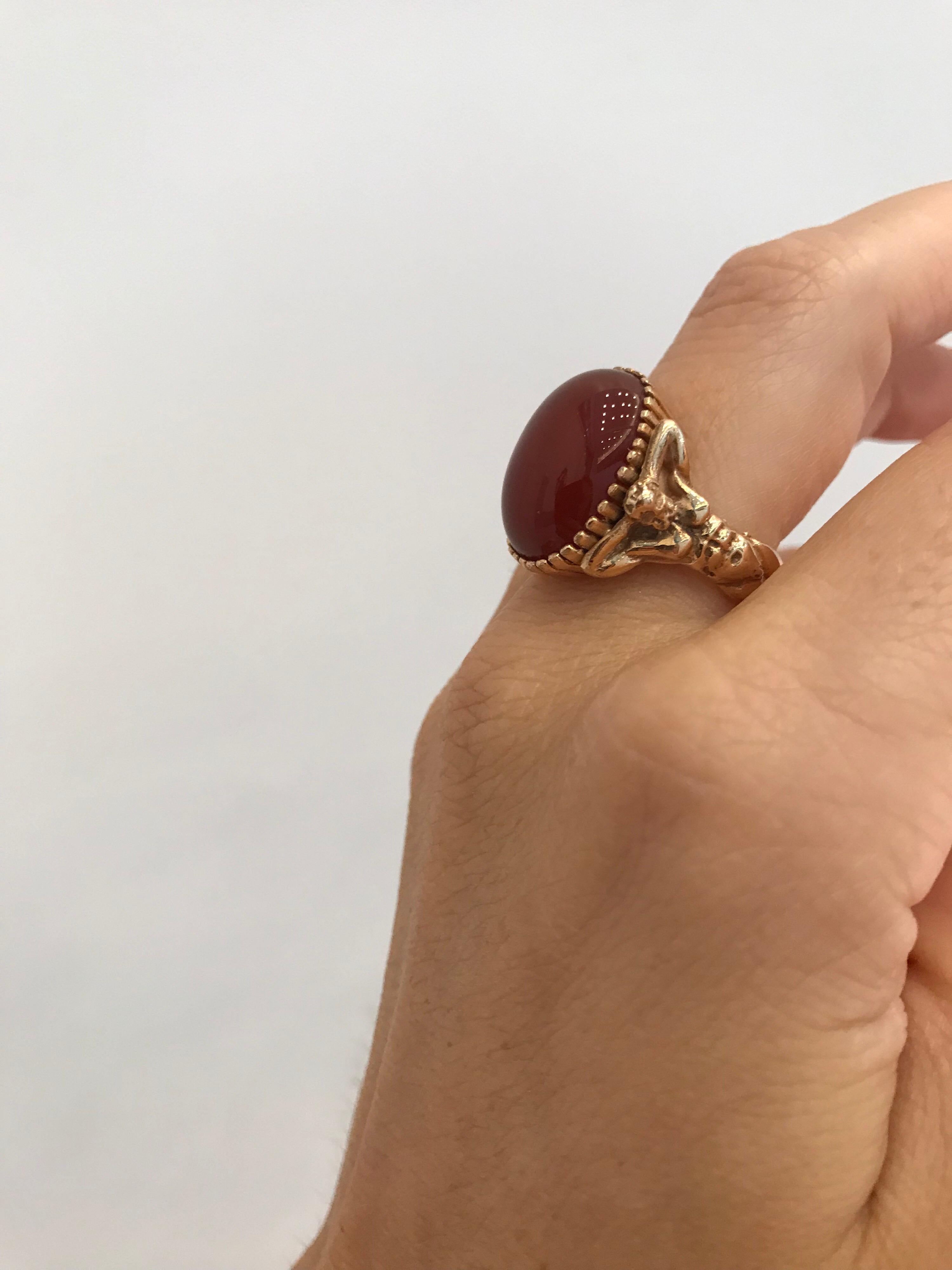 Carnelian Gold Sculptural Body Dome Unisex Ring For Sale 2