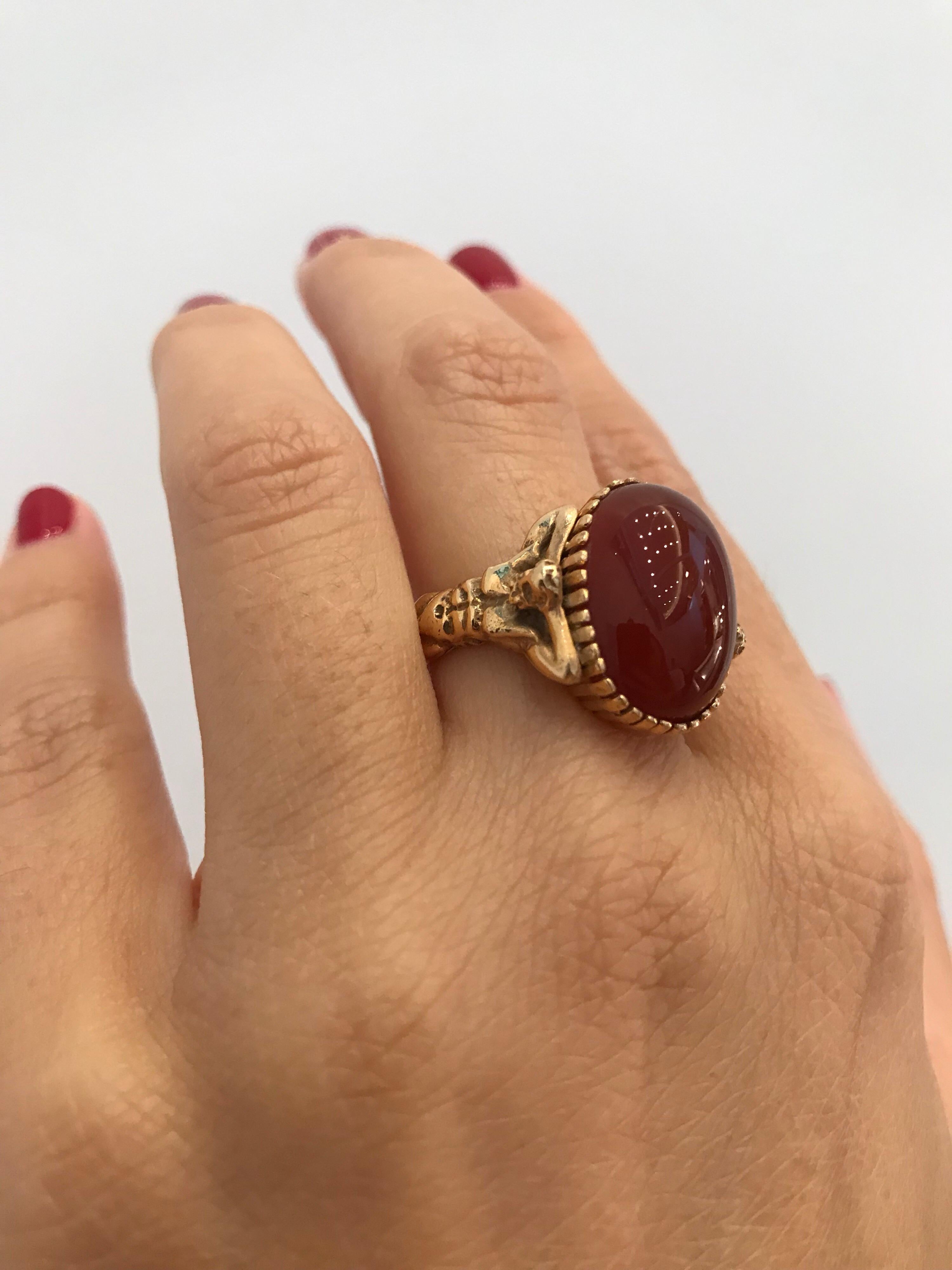 Carnelian Gold Sculptural Body Dome Unisex Ring For Sale 3