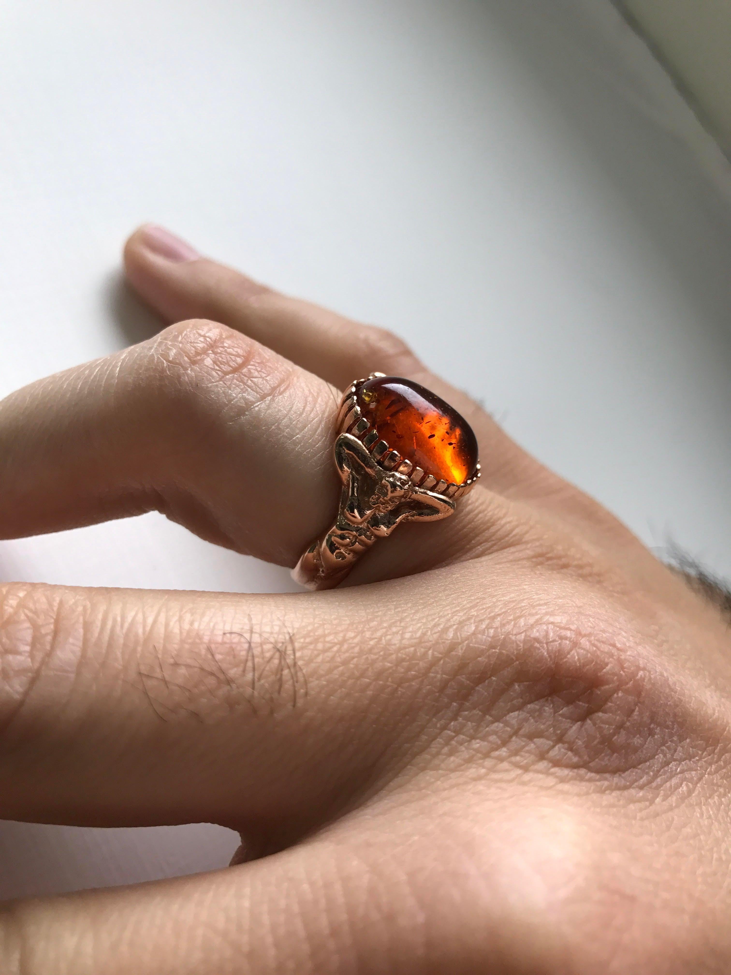 For Sale:  Amber Gold Sculptural Body Dome Unisex Ring 8