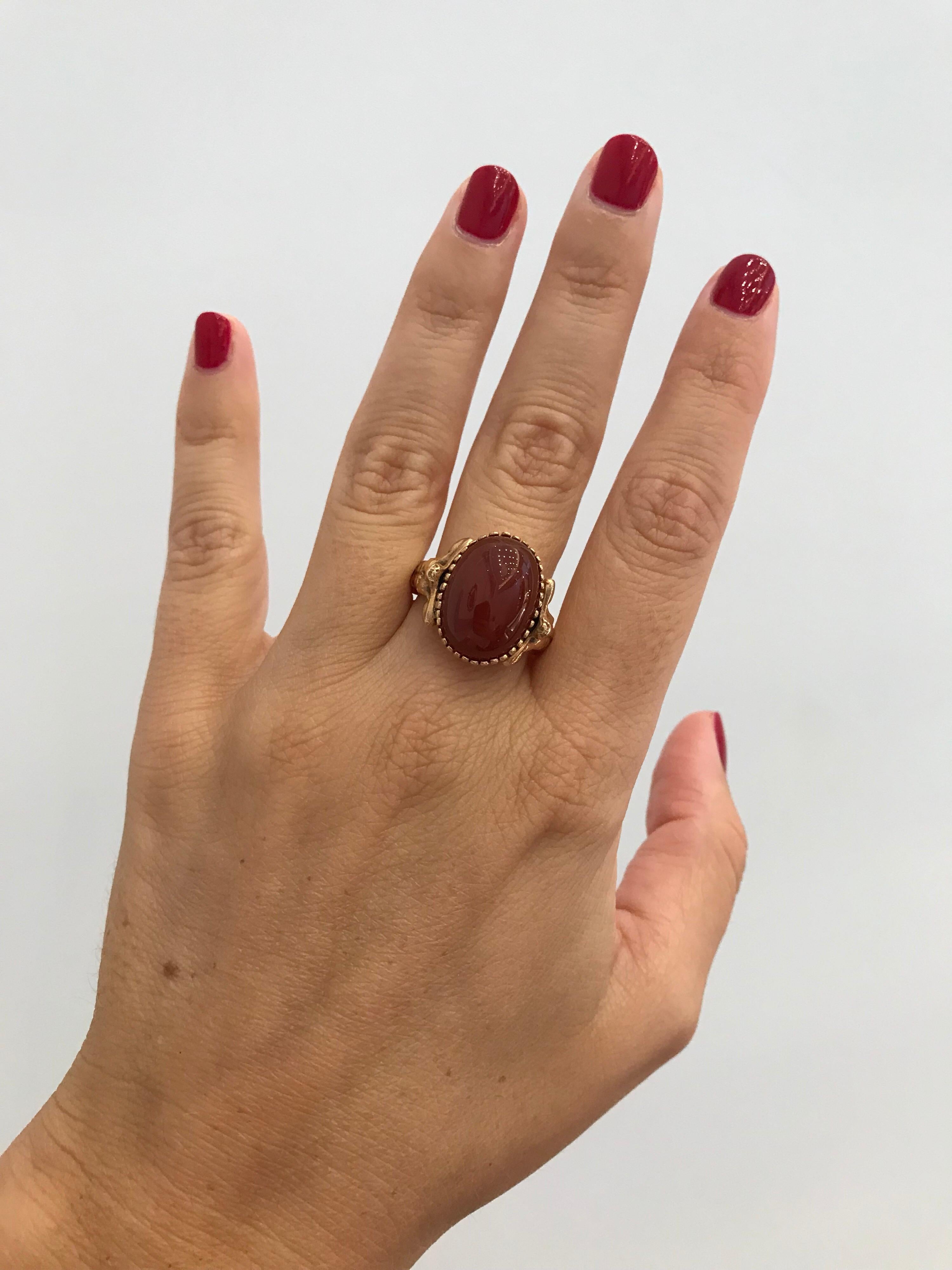 Carnelian Gold Sculptural Body Dome Unisex Ring For Sale 4