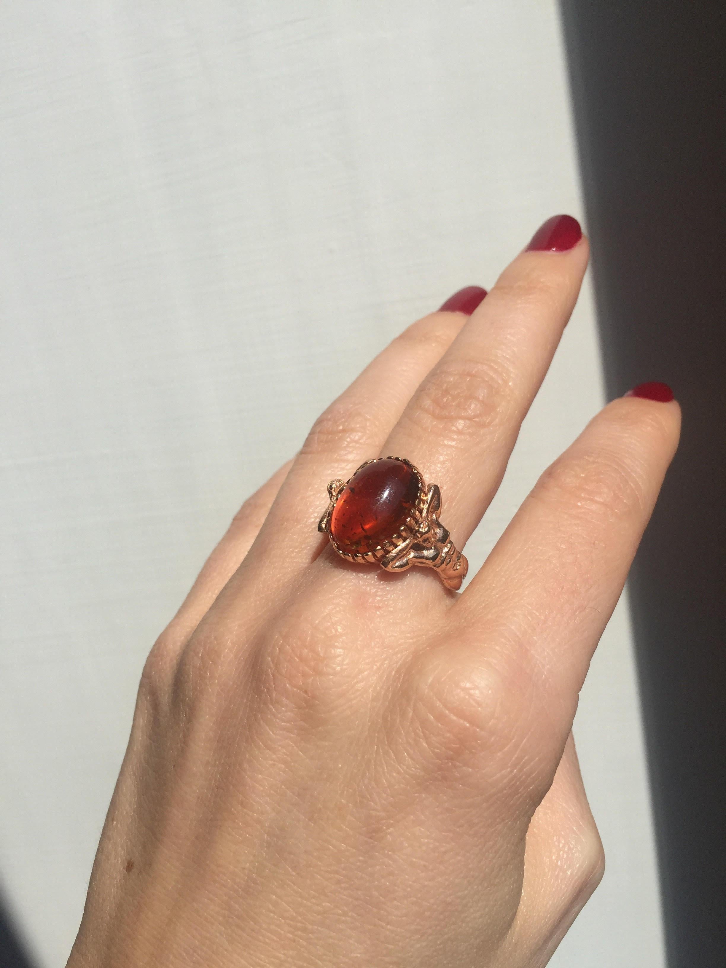 For Sale:  Amber Gold Sculptural Body Dome Unisex Ring 9