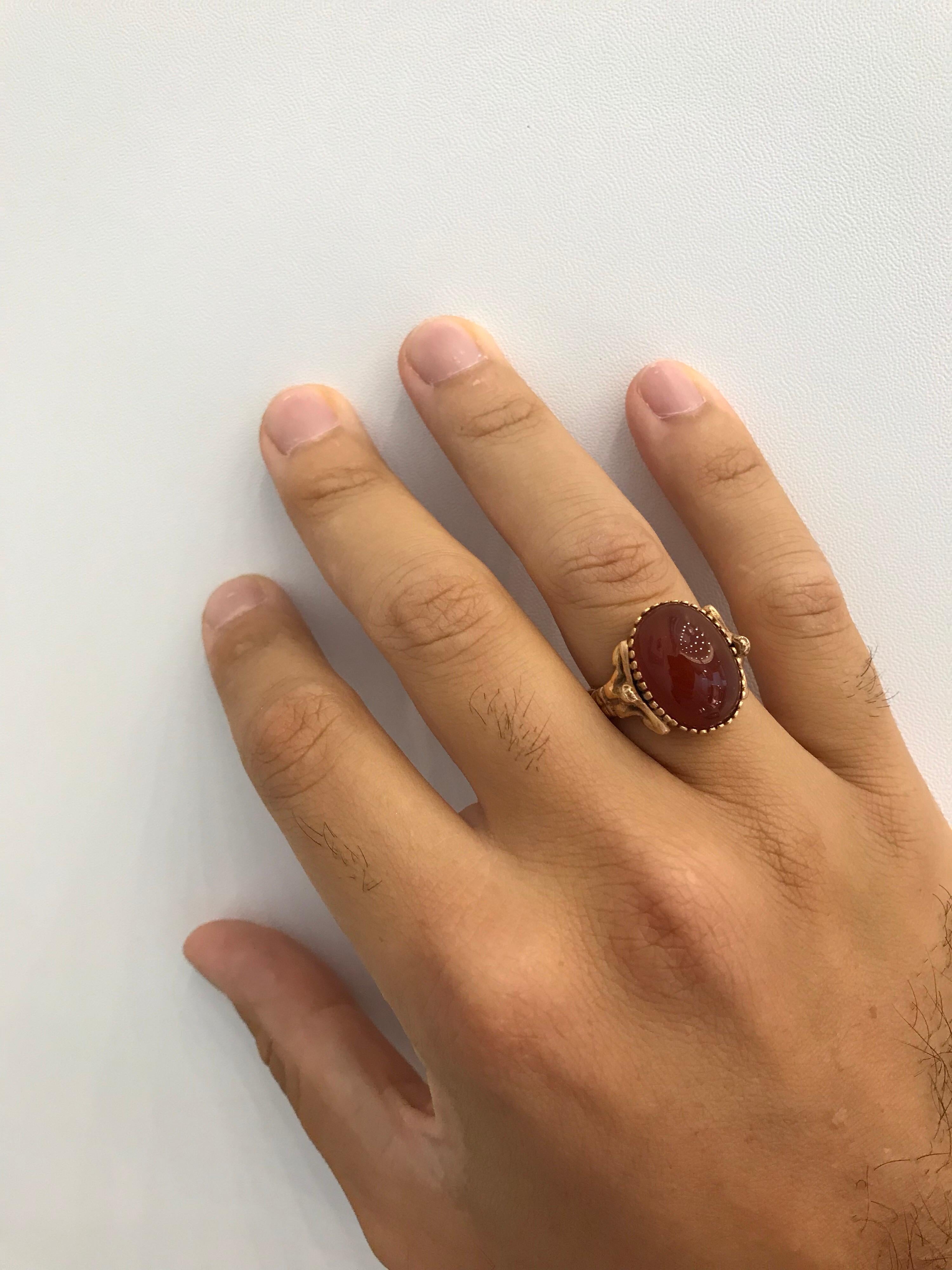 Carnelian Gold Sculptural Body Dome Unisex Ring For Sale 5