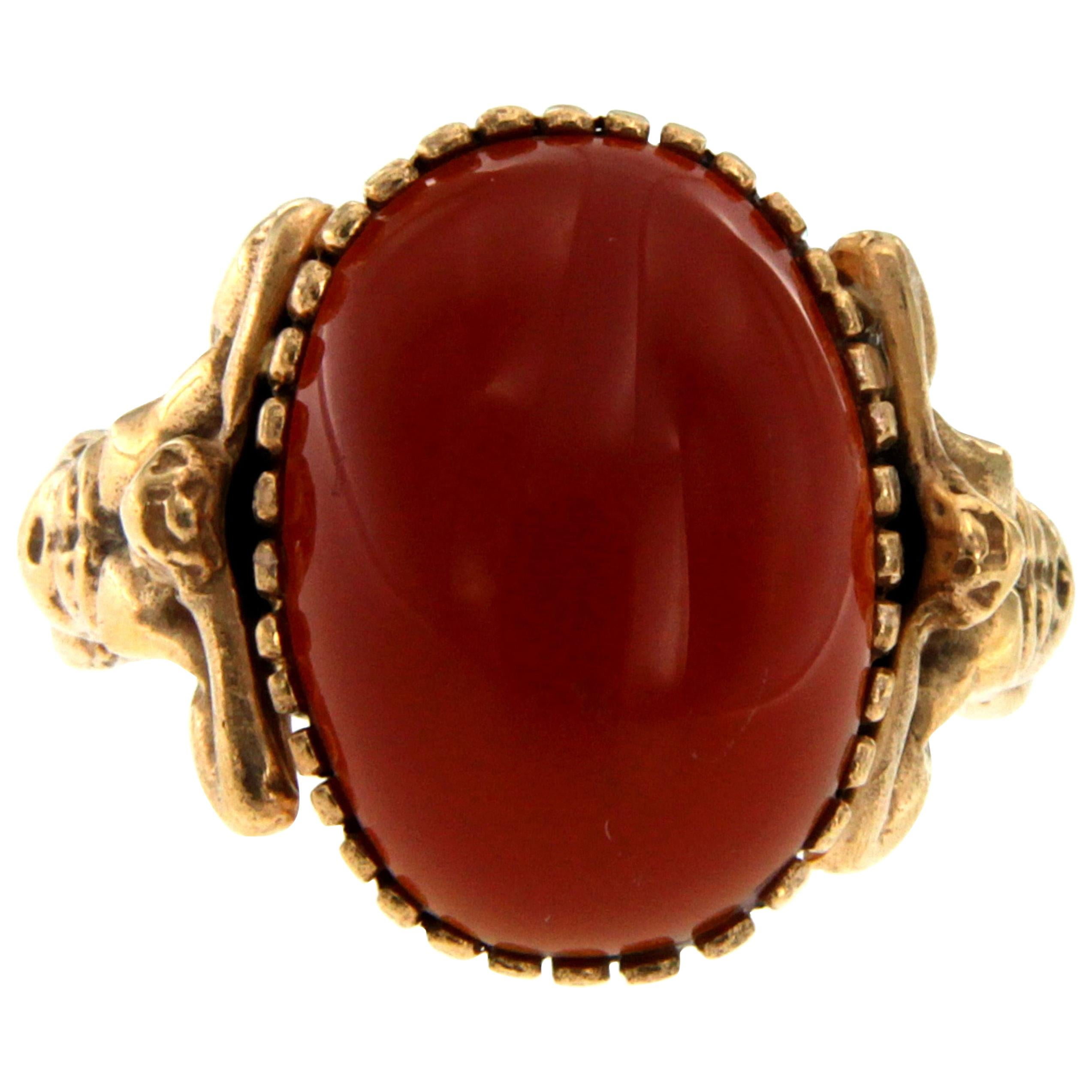 Carnelian Gold Sculptural Body Dome Unisex Ring For Sale