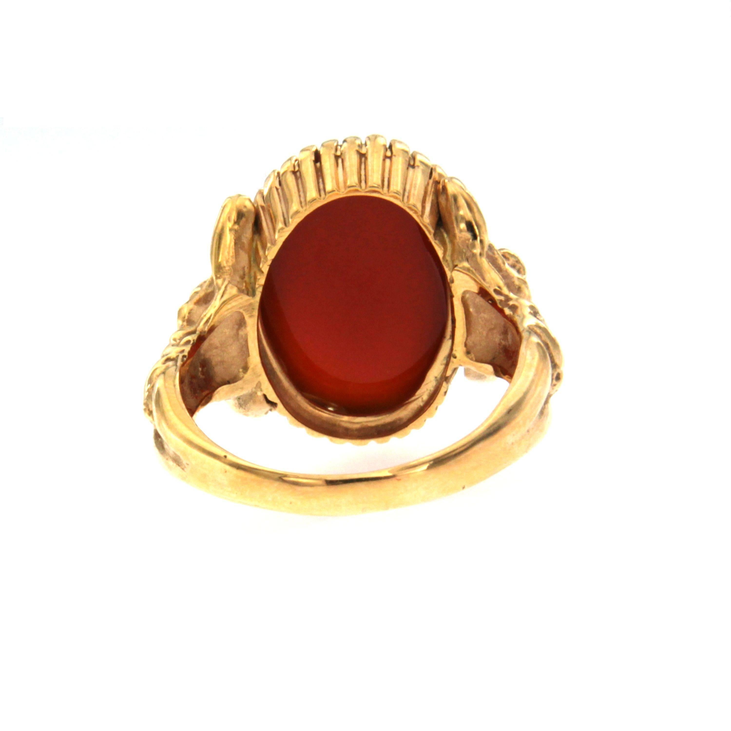 Women's or Men's Carnelian Gold Sculptural Man Body Dome Gold Ring