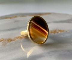 Carnelian golden plated silver ring, stripped agate silver ring, 7 size