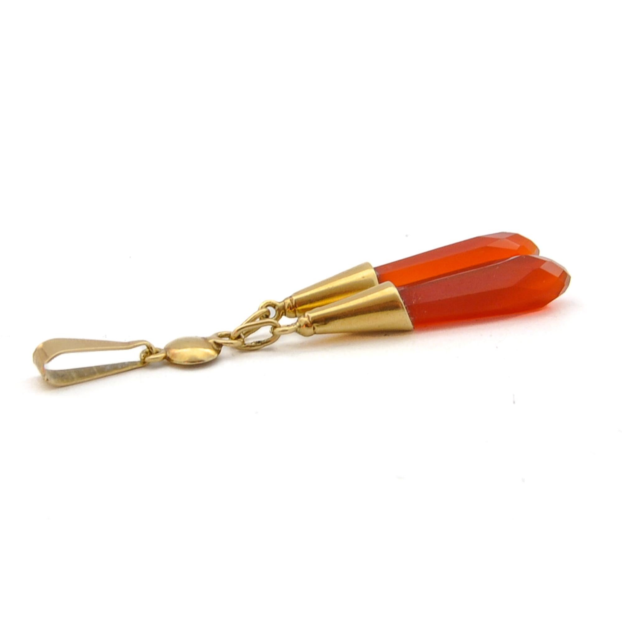 Vintage 14K Gold Carnelian Crystal Pendant For Sale 1