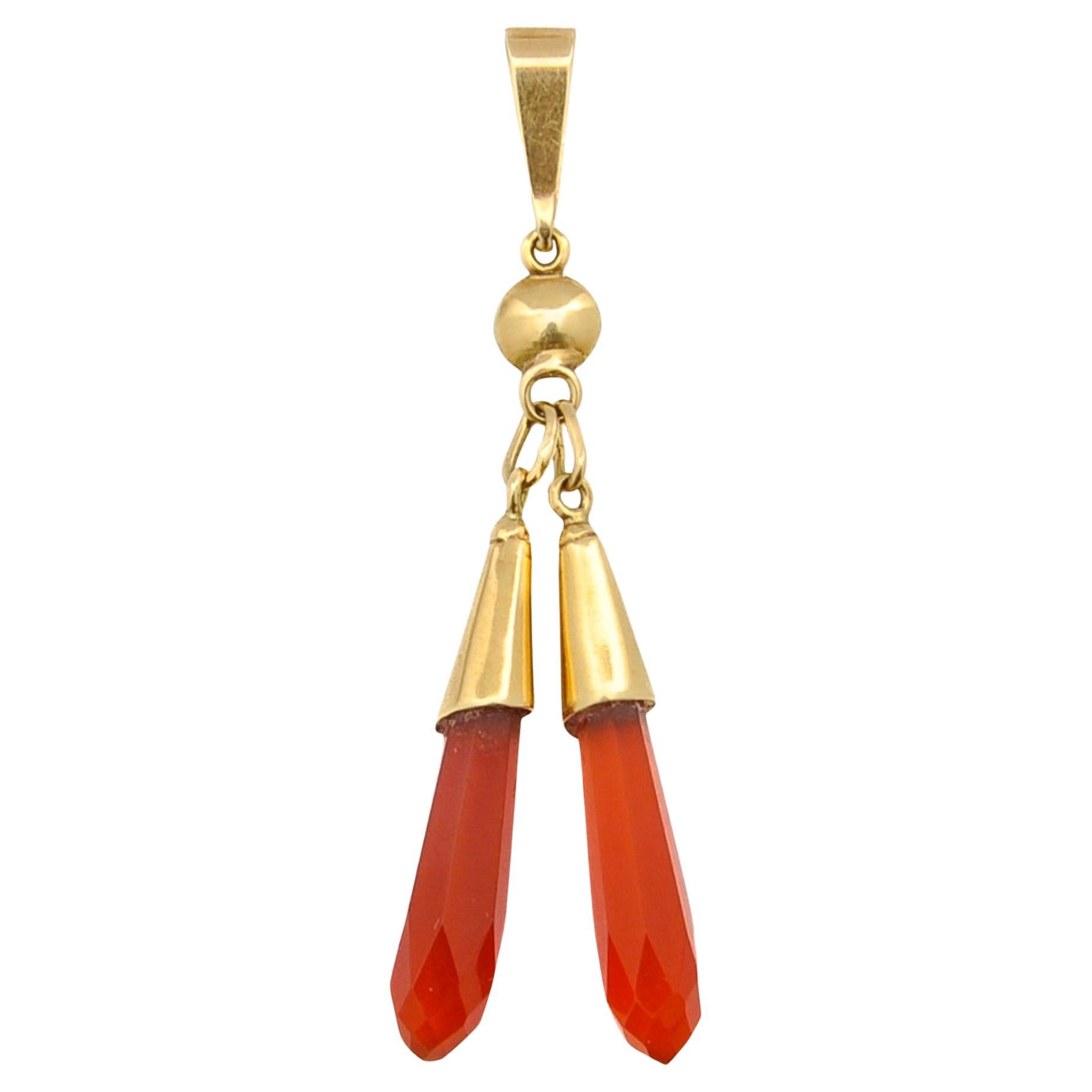 Colgante vintage de cristal de cornalina de oro de 14 quilates