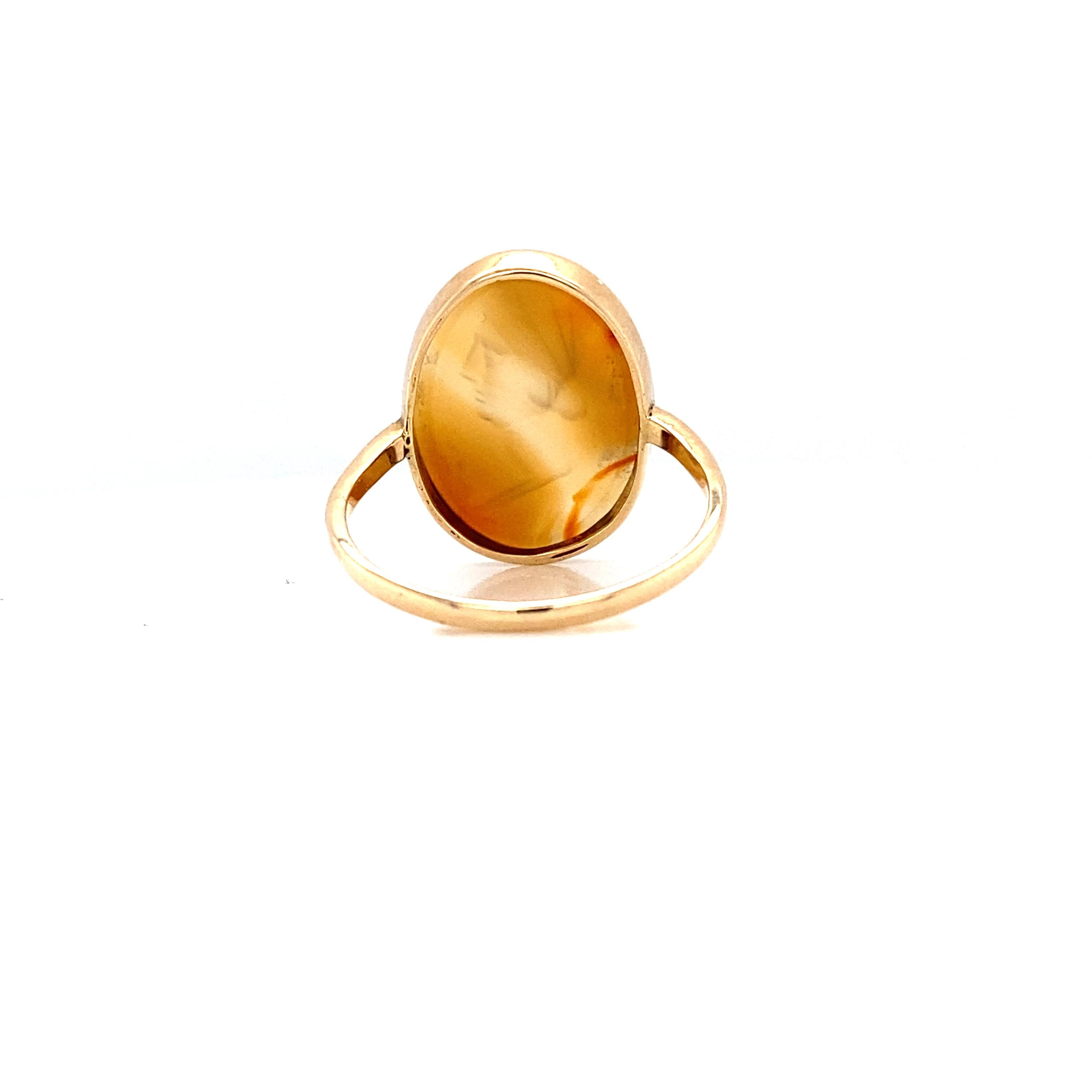 Carnelian Intaglio and 9 Carat Yellow Gold Vintage Signet Ring For Sale 1