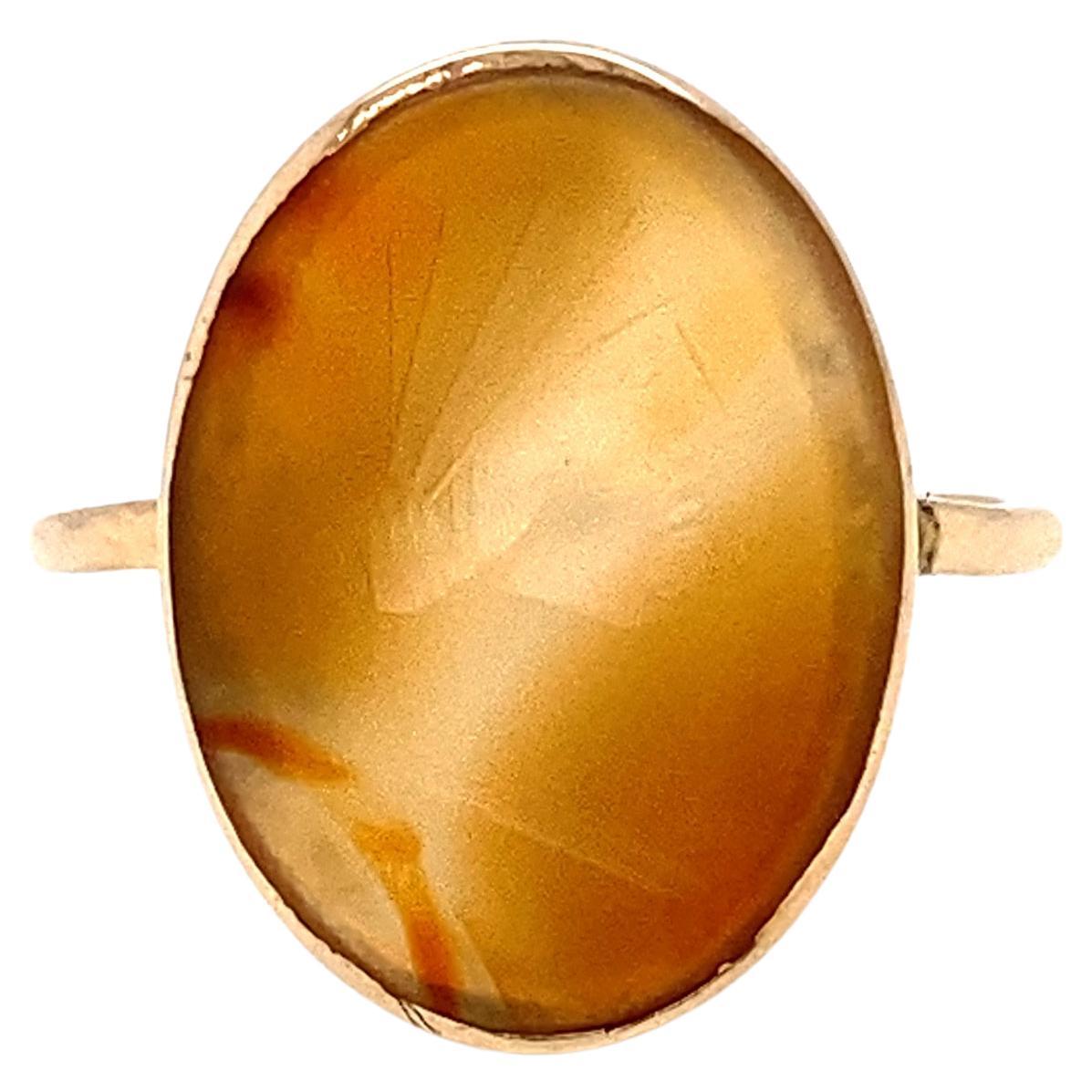 Carnelian Intaglio and 9 Carat Yellow Gold Vintage Signet Ring