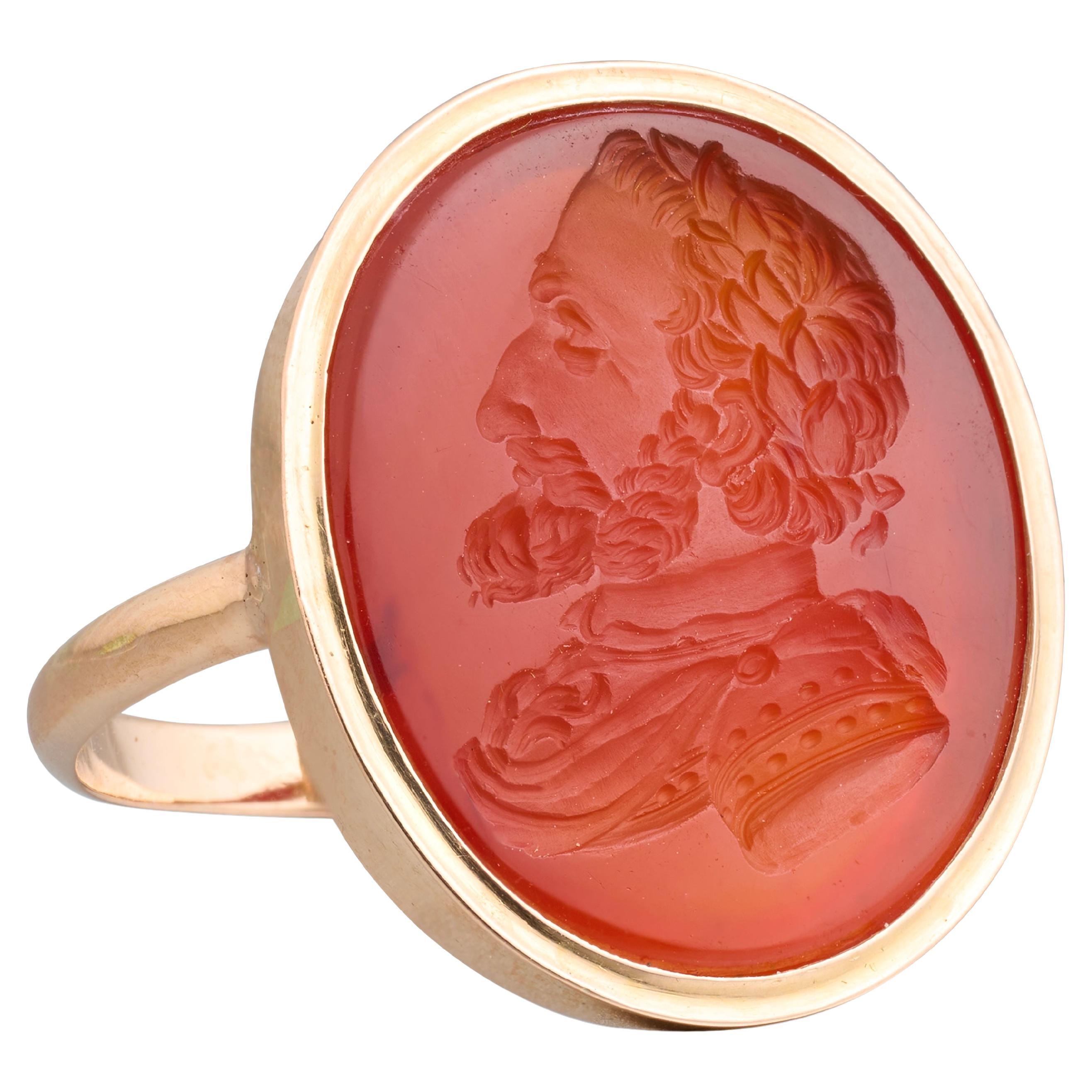 Karneol-Intaglio-Ring mit der Darstellung von König Henri IV. von Frankreich. Französisch, 19. Jahrhundert.