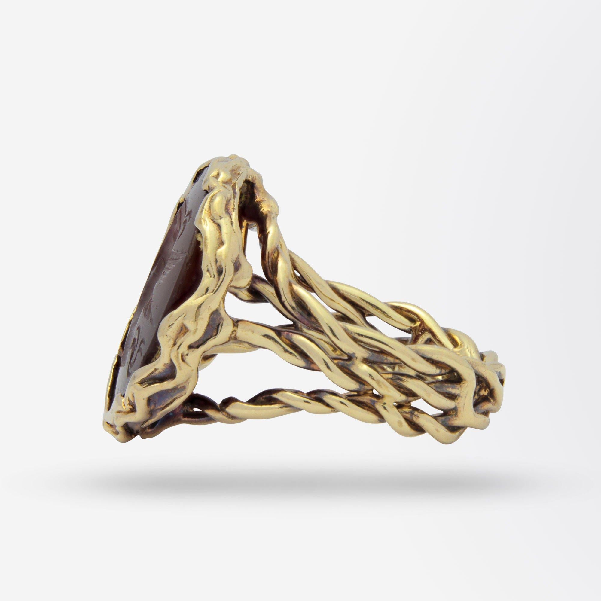 Modern Carnelian Intaglio Ring in 9 Karat Yellow Gold For Sale