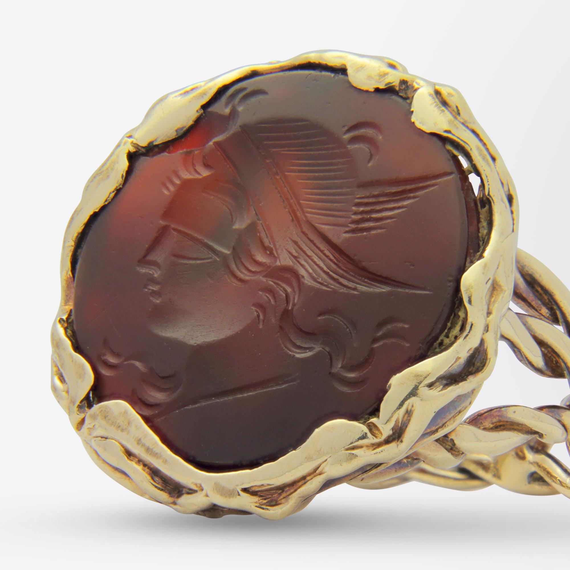 Carnelian Intaglio Ring in 9 Karat Yellow Gold In Good Condition For Sale In Brisbane, QLD