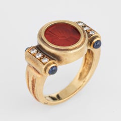 Carnelian Intaglio Ring Warrior Estate 18 Karat Gold Diamond Sapphire Jewelry