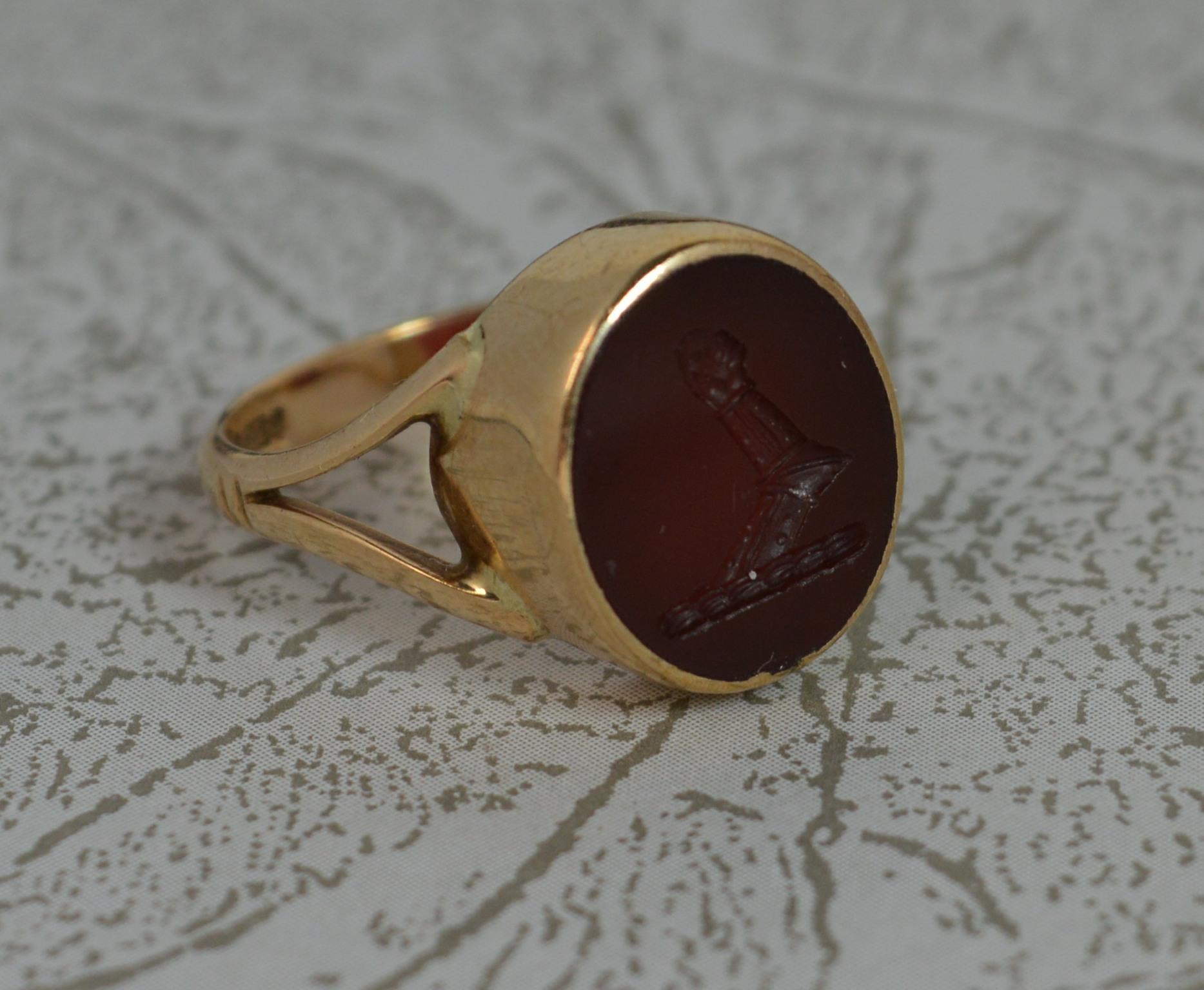 Women's Carnelian Intaglio Seal and 9 Carat Gold Seal Intaglio Ring