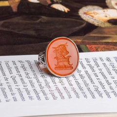 Carnelian Intaglio Silver Ring Bull