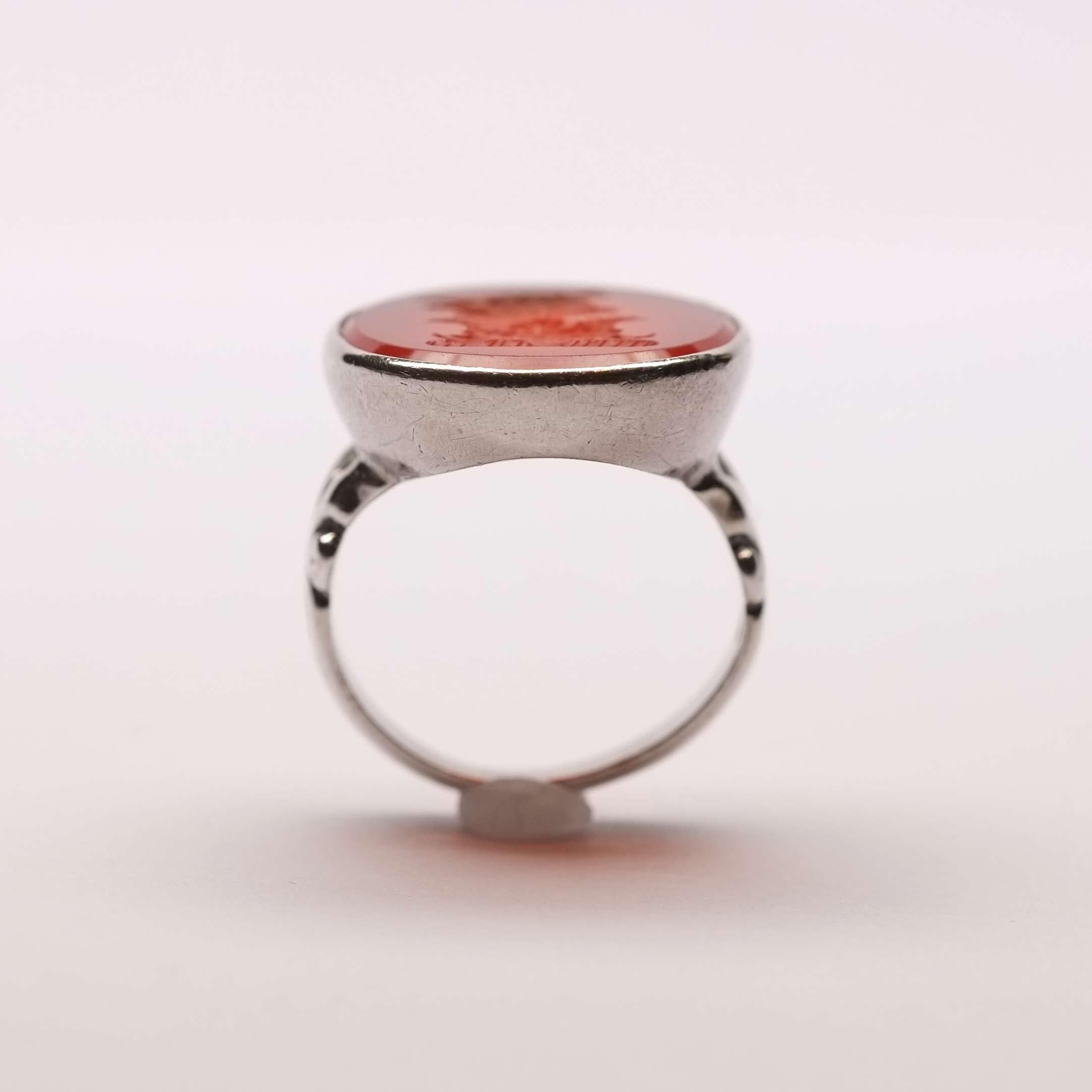 Carnelian Intaglio Silver Ring Bull In Good Condition In Milano, MI