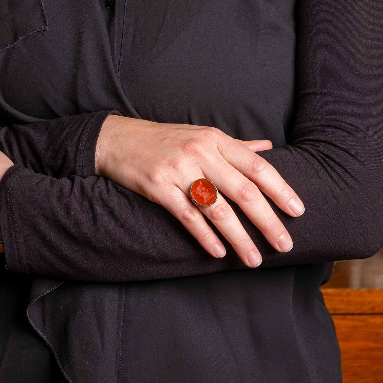 Women's or Men's Carnelian Intaglio Silver Ring Bull