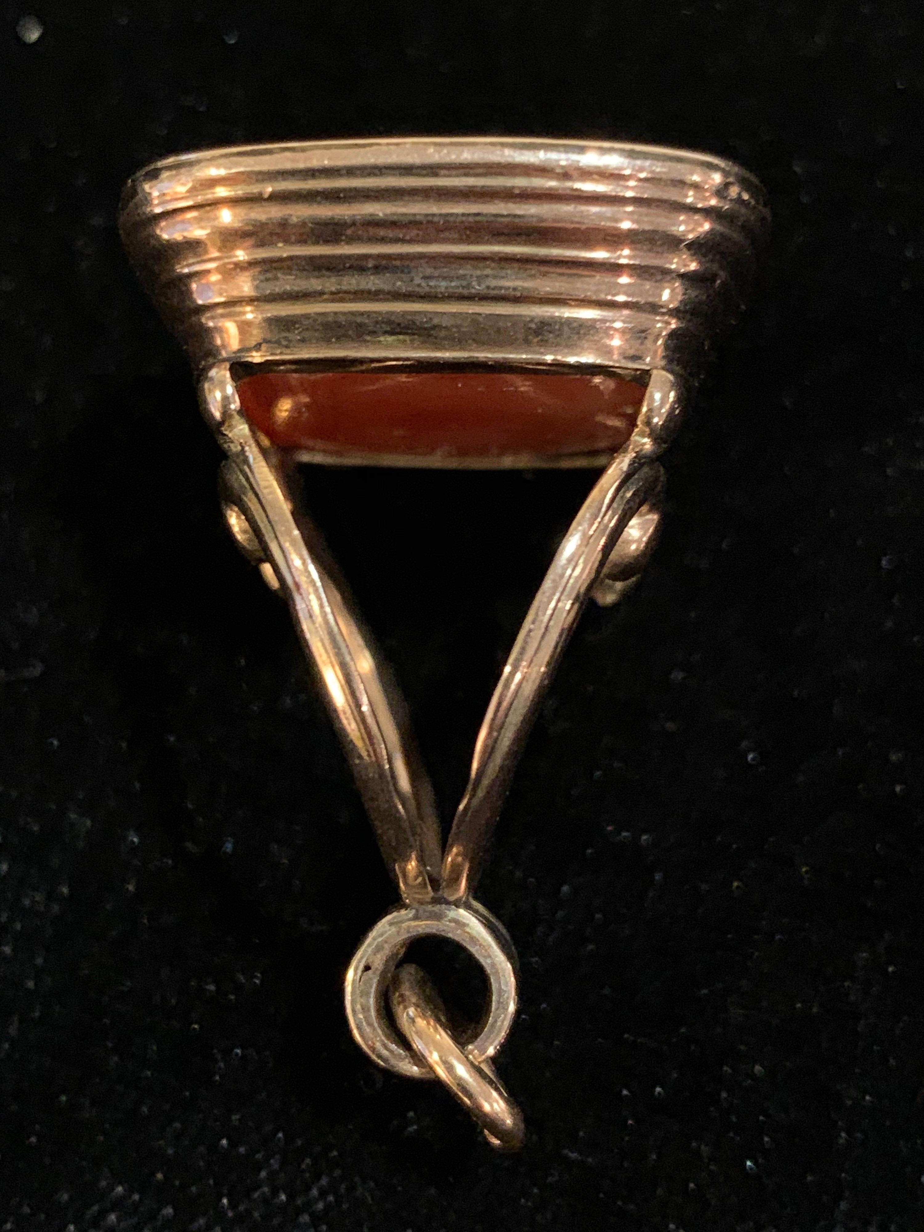 Carnelian Intaglio Skull Signet Ring Pendant Set in 14-Karat Gold, circa 1830 1