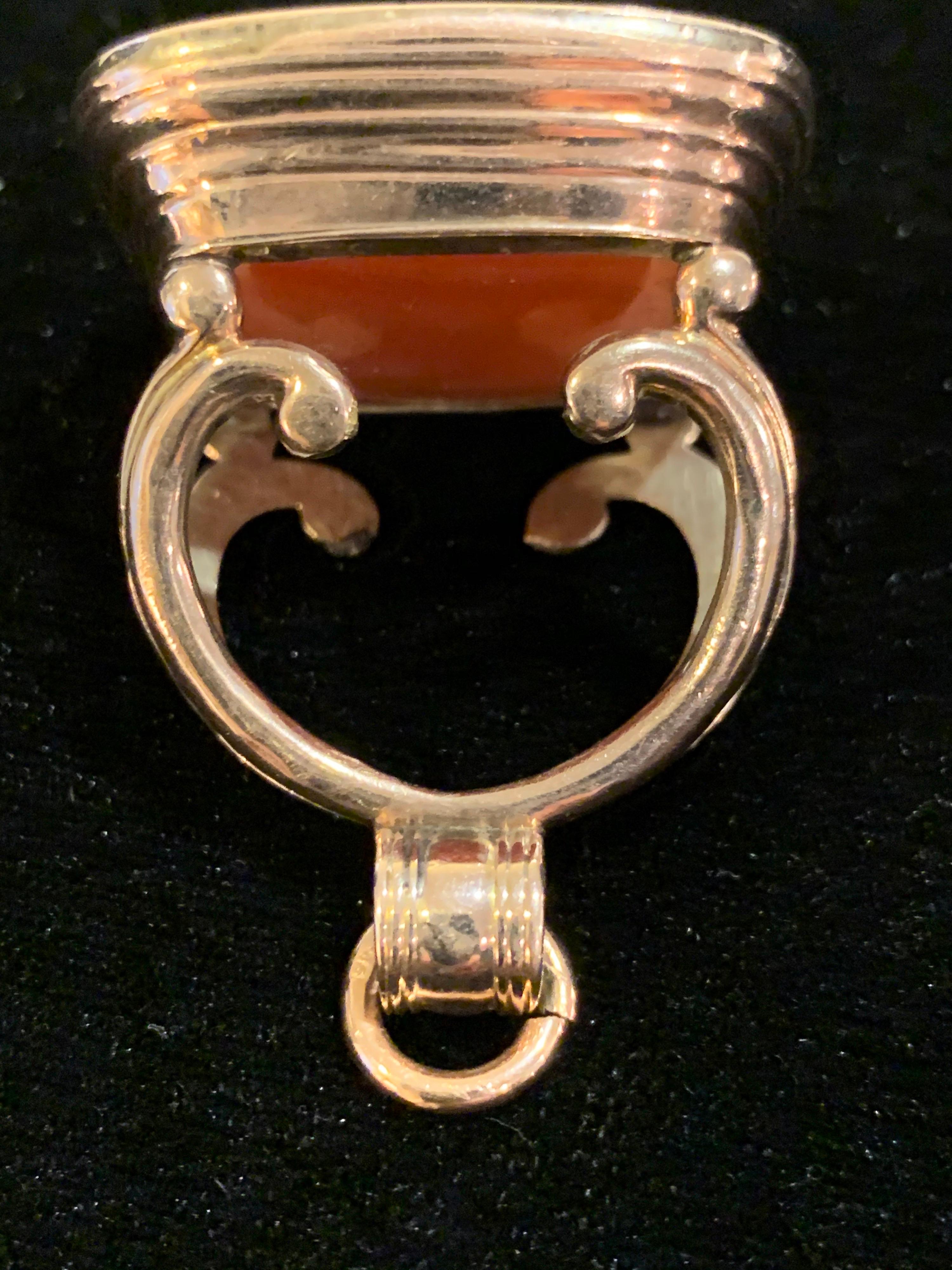 Carnelian Intaglio Skull Signet Ring Pendant Set in 14-Karat Gold, circa 1830 2