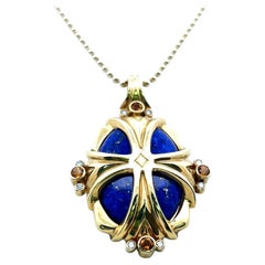 Collier pendentif en or jaune 18 carats avec cornaline, lapis-lazuli et jade