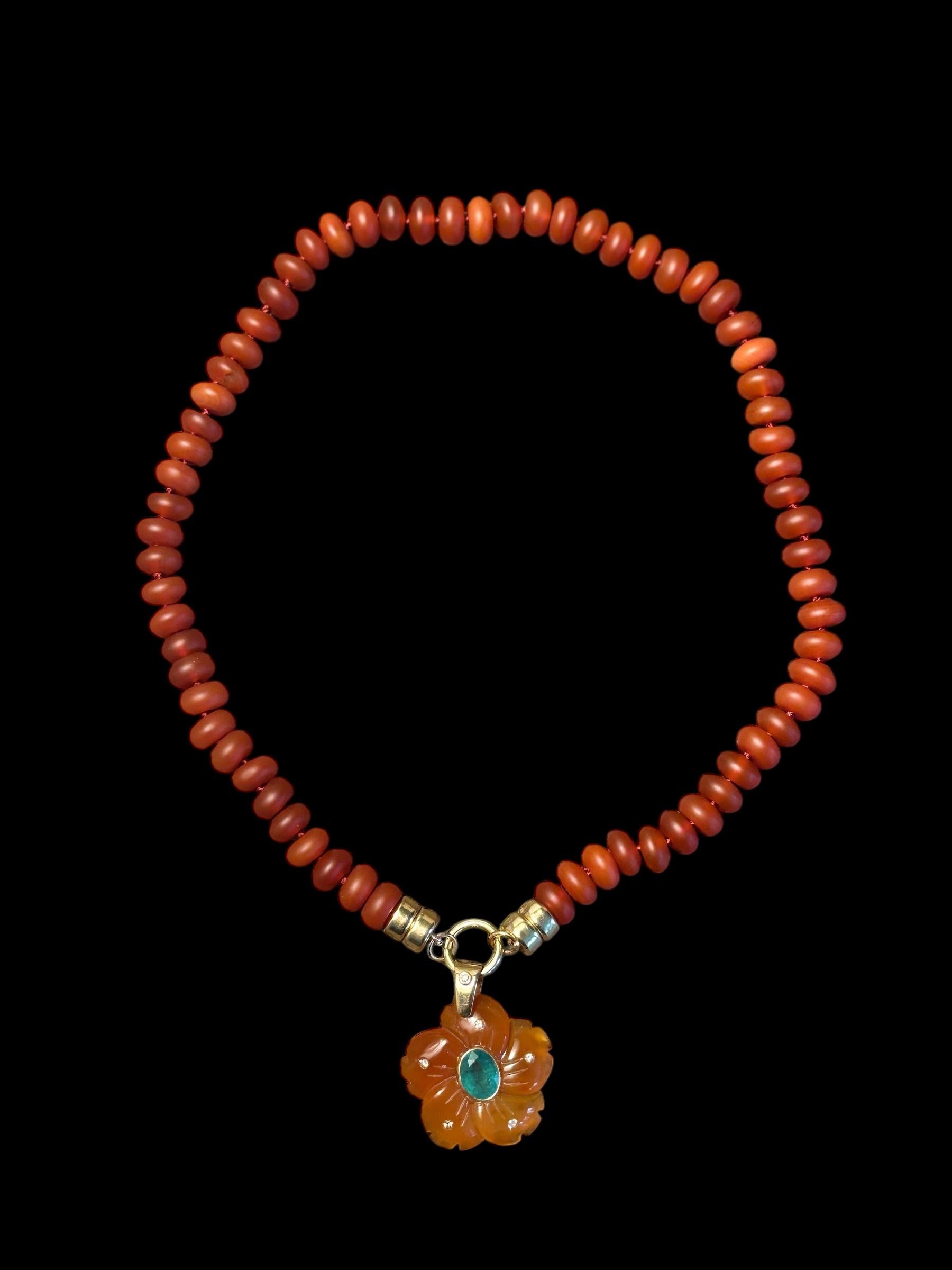 Perlina COLLANA CARNELIANA, corniola e oro 14k con charm Enhancer in vendita