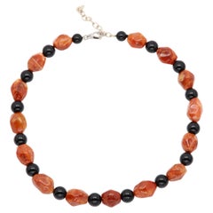 Collar de Cuentas de Onix Cornalina con extensión ajustable 16'-18' pulgadas Cierre de Plata