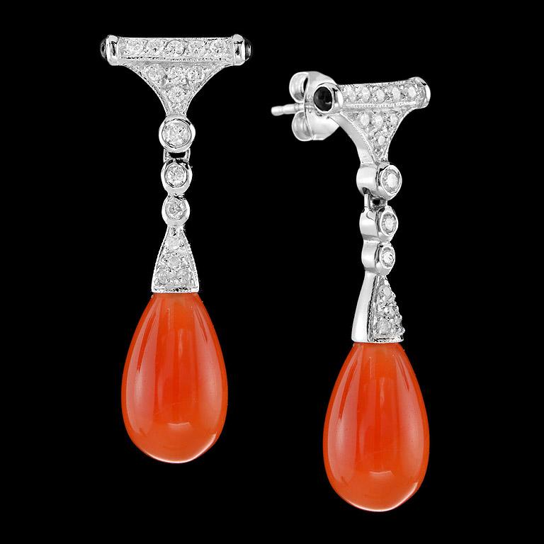 Art Deco Carnelian Onyx Diamond Drop Earrings
